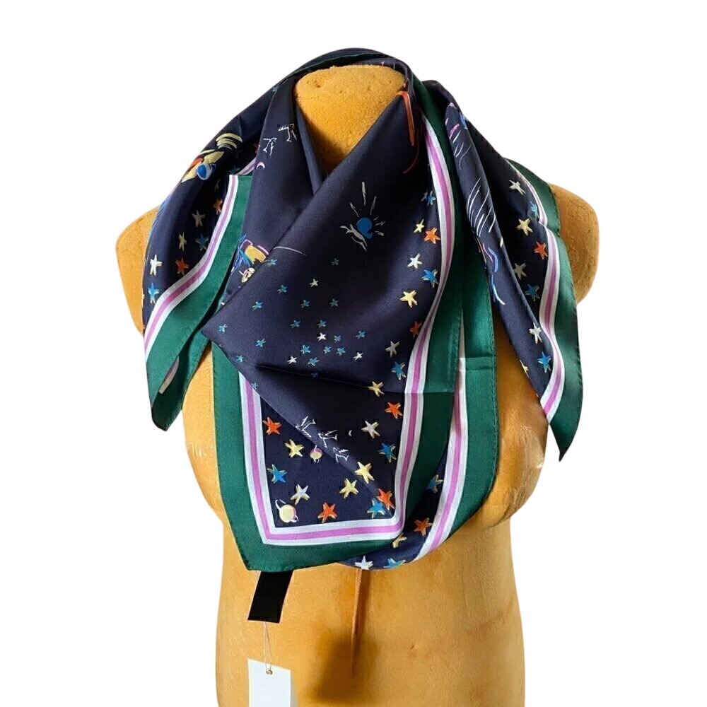 Tory Burch Daydream Silk Square Scarf‎ 36x36 Navy Blue Rare Last One